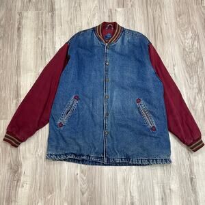Vintage Eagles Ridge Outfitters XL Snap Up Blue/Red Denim Bomber Jacket